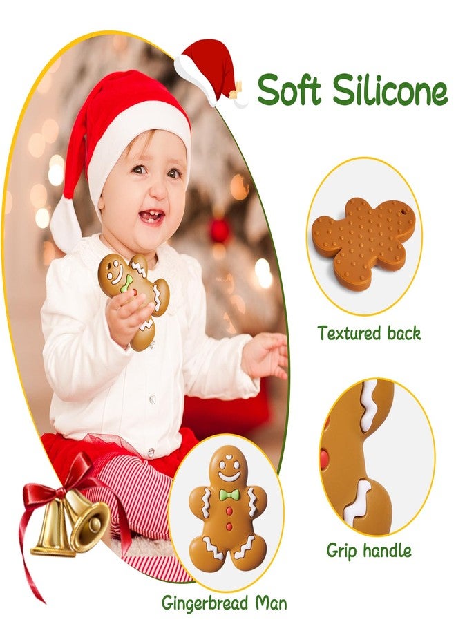 نسفي عضاضة عيد الميلاد من NCVI، ألعاب تسنين للأطفال من عمر 0-6 أشهر و6-12 شهرًا، ألعاب مضغ سيليكون لعيد الميلاد الأول، هدايا عيد الميلاد الأولى للأطفال الرضع من الجنسين، هدية مثالية للأطفال الصغار، رجل خبز الزنجبيل - Image 5